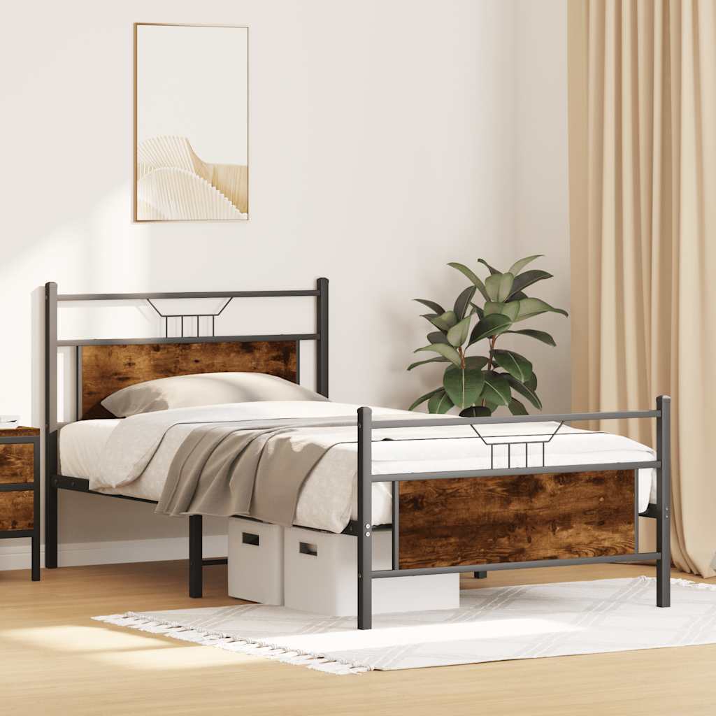 Bed Frame without Mattress Smoked Oak 100x200 cm Engineered Wood