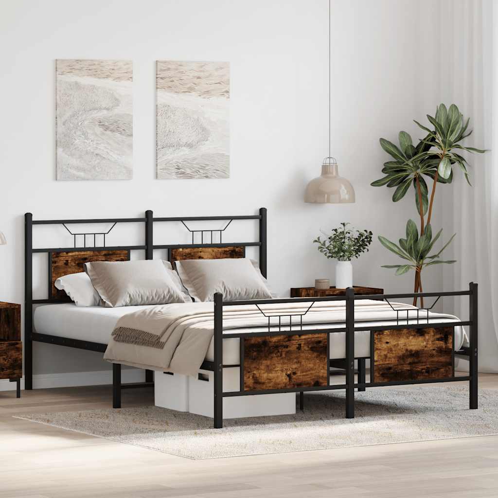 Bed Frame without Mattress Smoked Oak 137x190 cm Engineered Wood