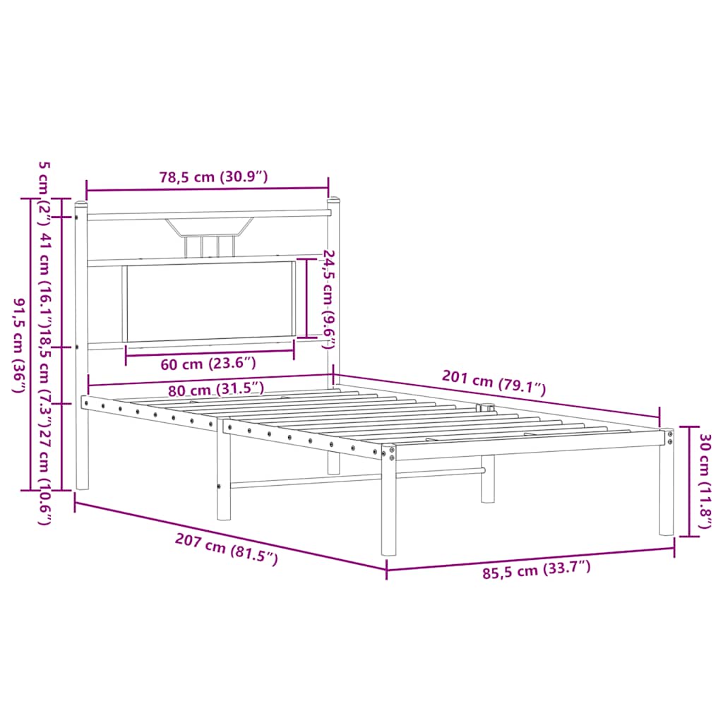 Bed Frame without Mattress Sonoma Oak 80x200 cm Engineered Wood