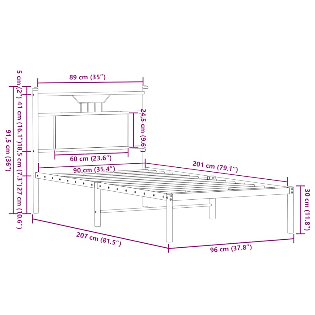 Bed Frame without Mattress Sonoma Oak 90x200 cm Engineered Wood