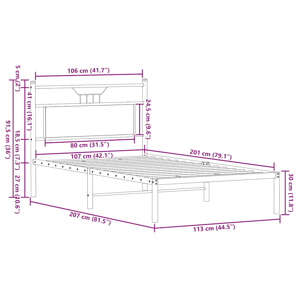 Bed Frame without Mattress Sonoma Oak 107x203 cm Engineered Wood