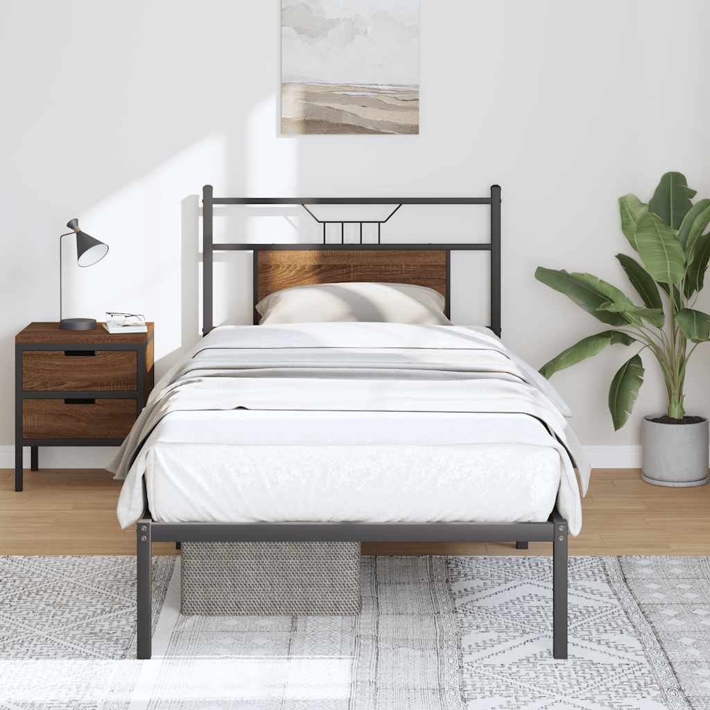 Bed Frame without Mattress Brown Oak 90x190 cm Single Engineered Wood