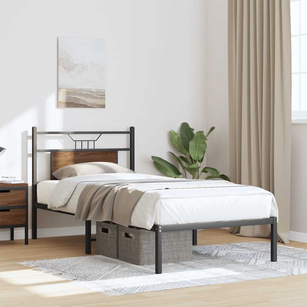 Bed Frame without Mattress Brown Oak 90x190 cm Single Engineered Wood