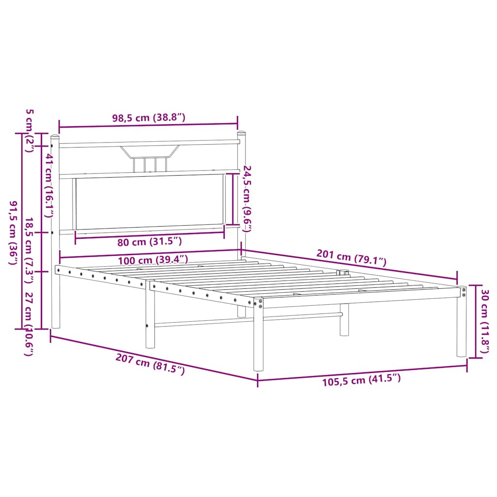 Bed Frame without Mattress Brown Oak 100x200 cm Engineered Wood