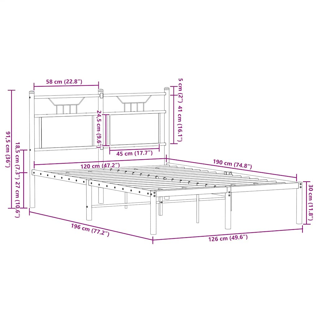Bed Frame without Mattress Brown Oak 120x190 cm Small Double Engineered Wood