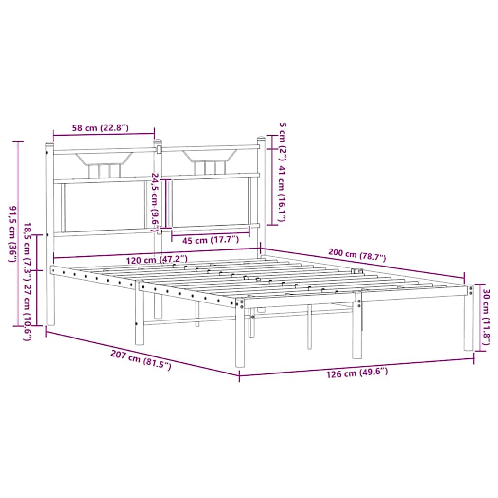 Bed Frame without Mattress Brown Oak 120x200 cm Engineered Wood