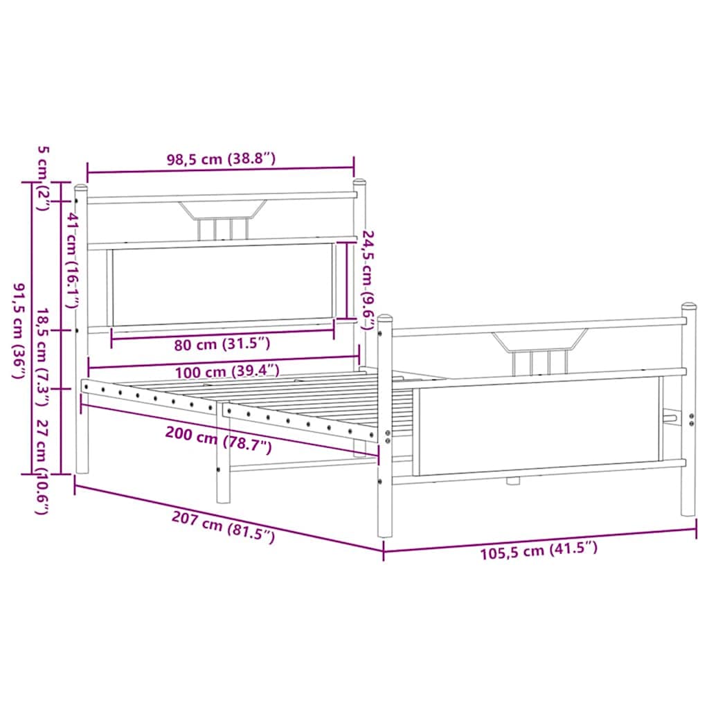 Bed Frame without Mattress Brown Oak 100x200 cm Engineered Wood