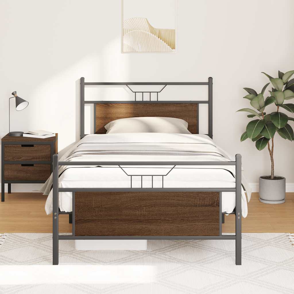 Bed Frame without Mattress Brown Oak 107x203 cm Engineered Wood