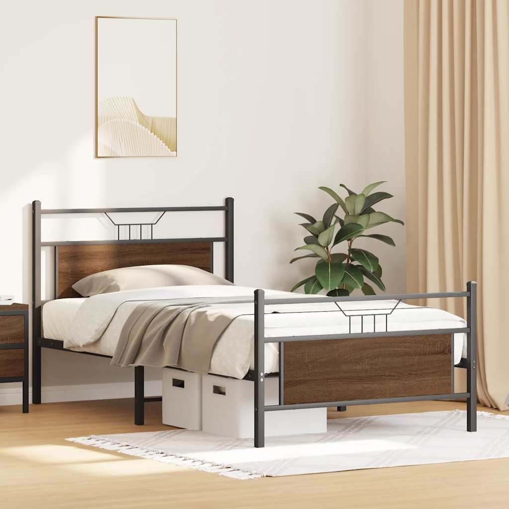 Bed Frame without Mattress Brown Oak 107x203 cm Engineered Wood