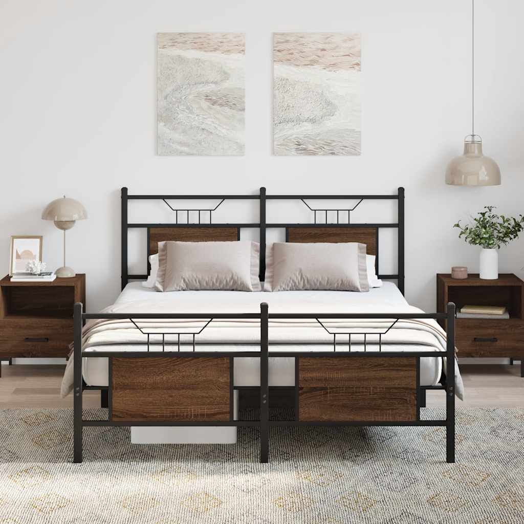 Bed Frame without Mattress Brown Oak 137x190 cm Engineered Wood