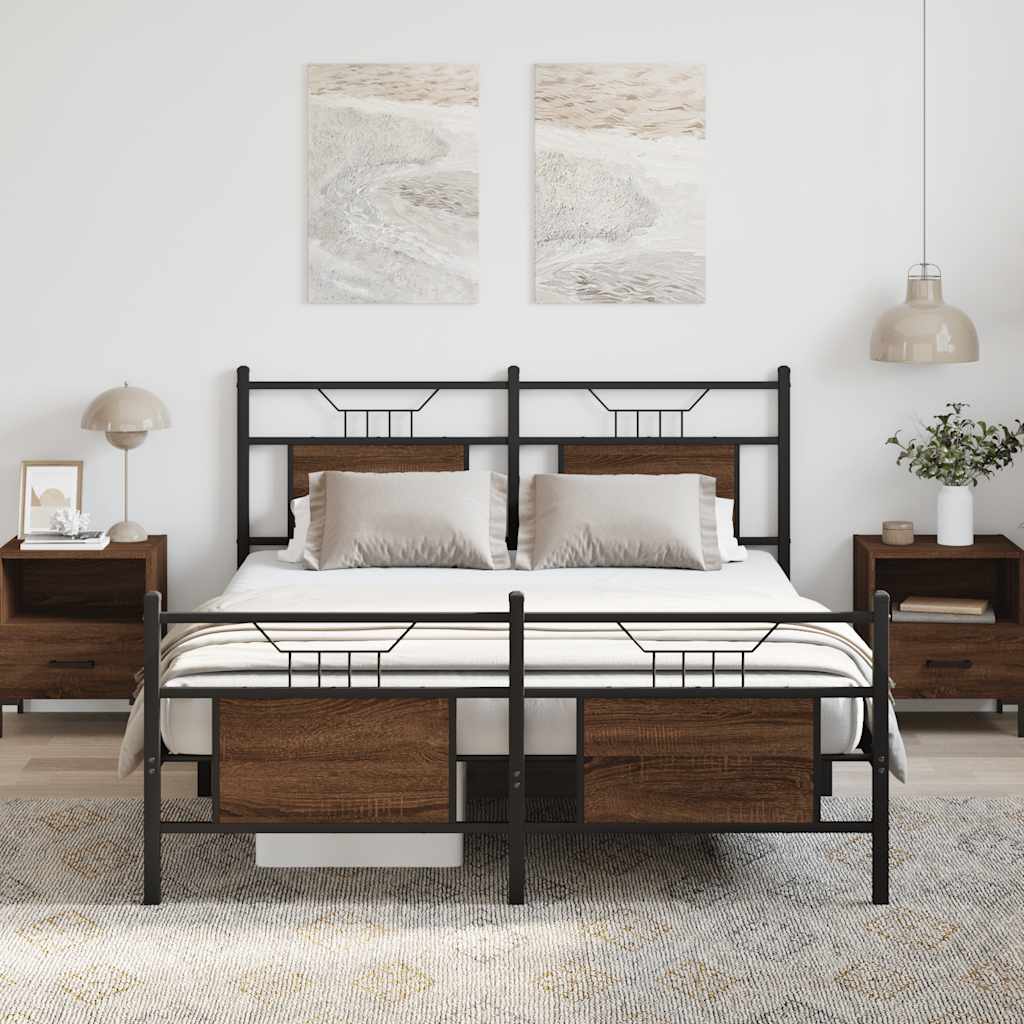 Bed Frame without Mattress Brown Oak 140x200 cm Engineered Wood