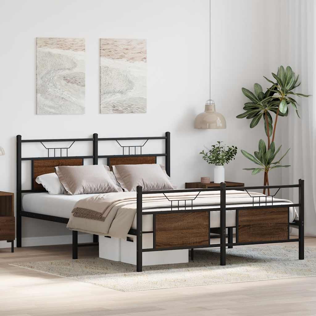 Bed Frame without Mattress Brown Oak 140x200 cm Engineered Wood