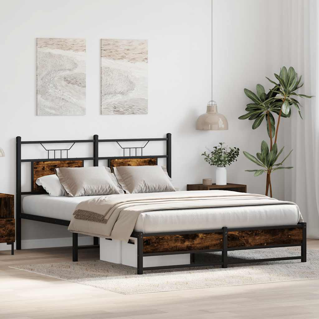 Bed Frame without Mattress Smoked Oak 140x200 cm Engineered Wood