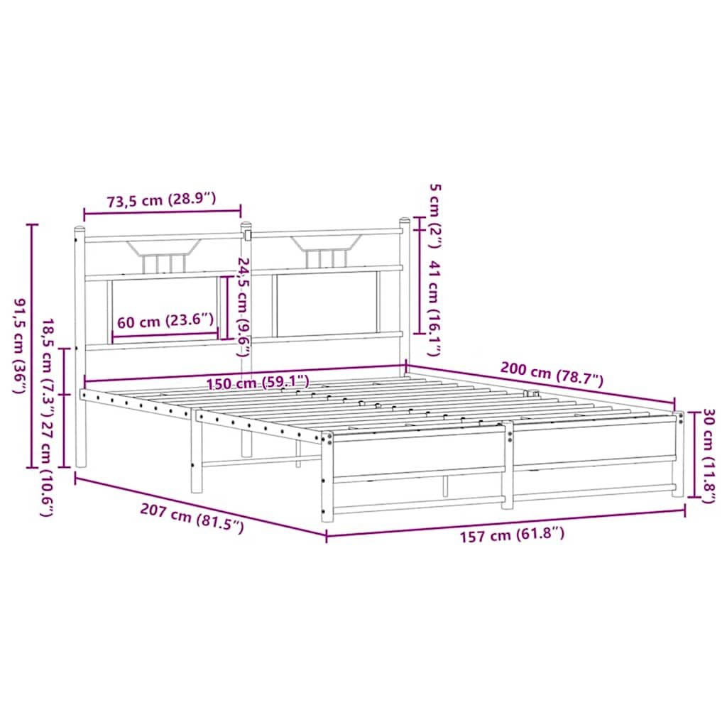 Bed Frame without Mattress Smoked Oak 150x200 cm King Size Engineered Wood