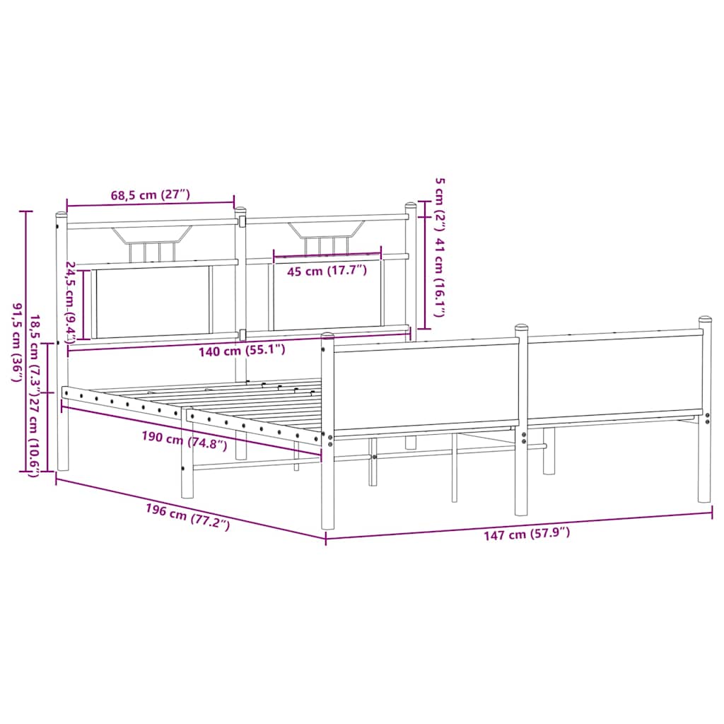 Bed Frame without Mattress Smoked Oak 140x190 cm Engineered Wood
