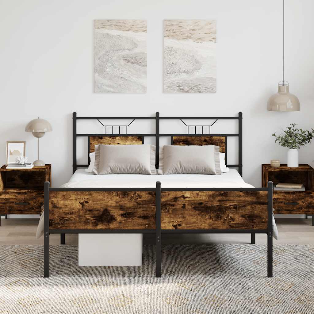 Bed Frame without Mattress Smoked Oak 150x200 cm King Size Engineered Wood