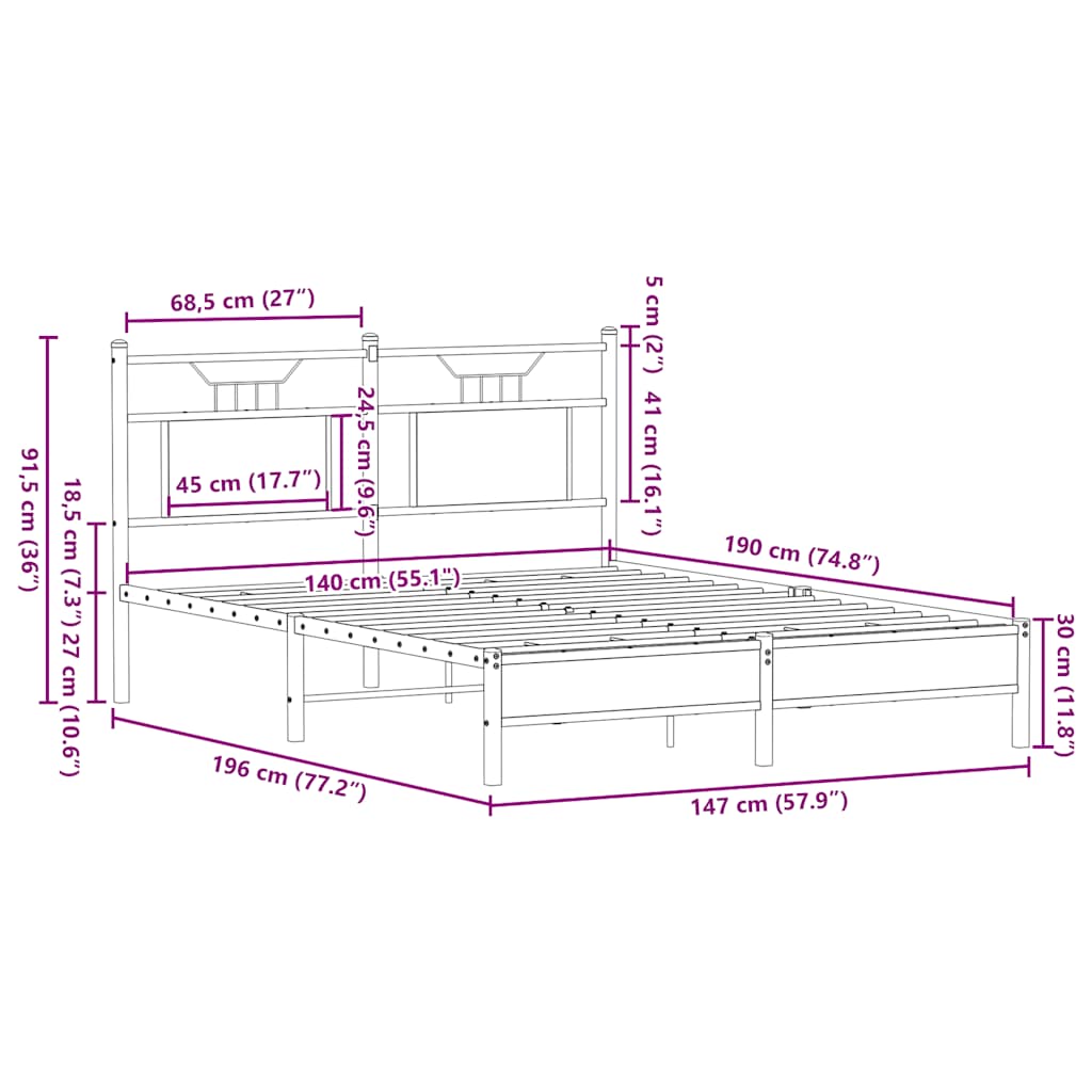 Bed Frame without Mattress Sonoma Oak 140x190 cm Engineered Wood