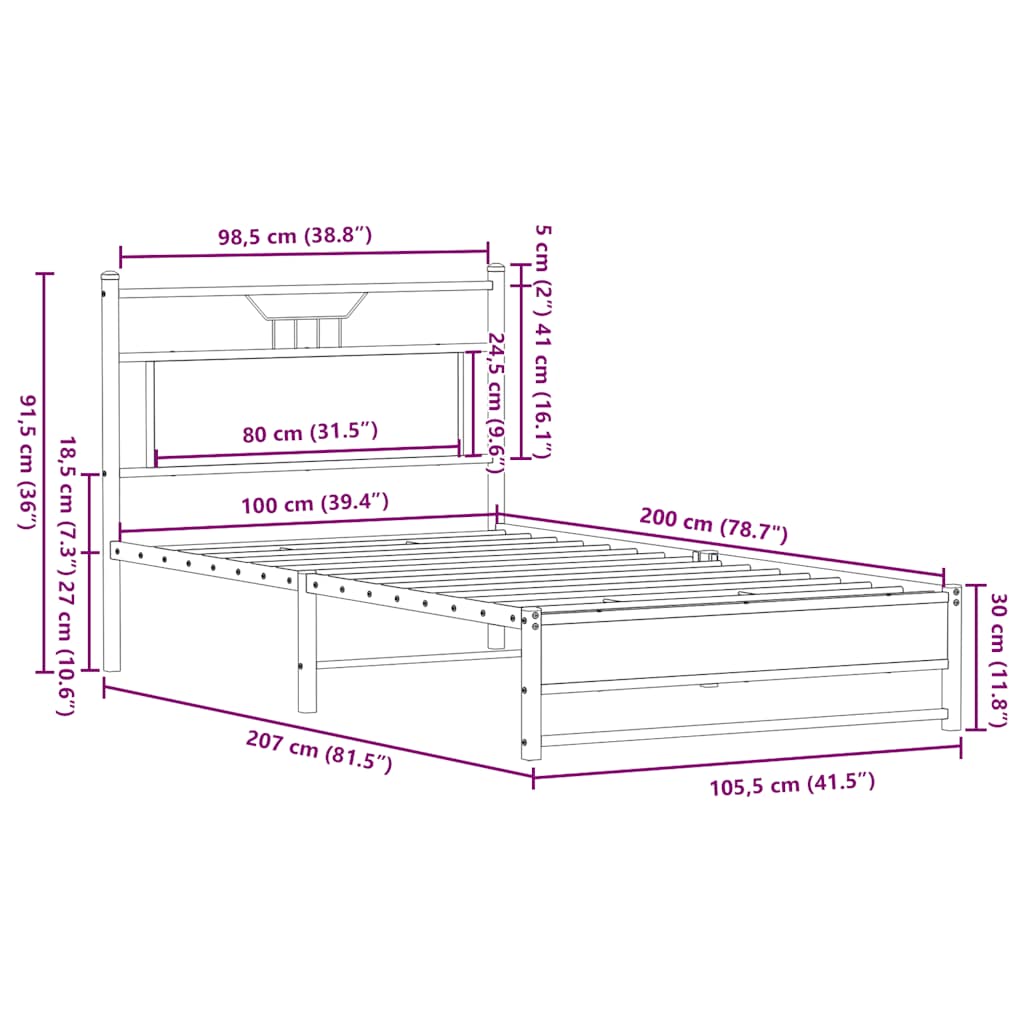 Bed Frame without Mattress Sonoma Oak 100x200 cm Engineered Wood