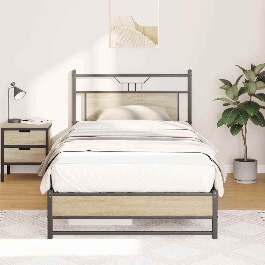 Bed Frame without Mattress Sonoma Oak 107x203 cm Engineered Wood