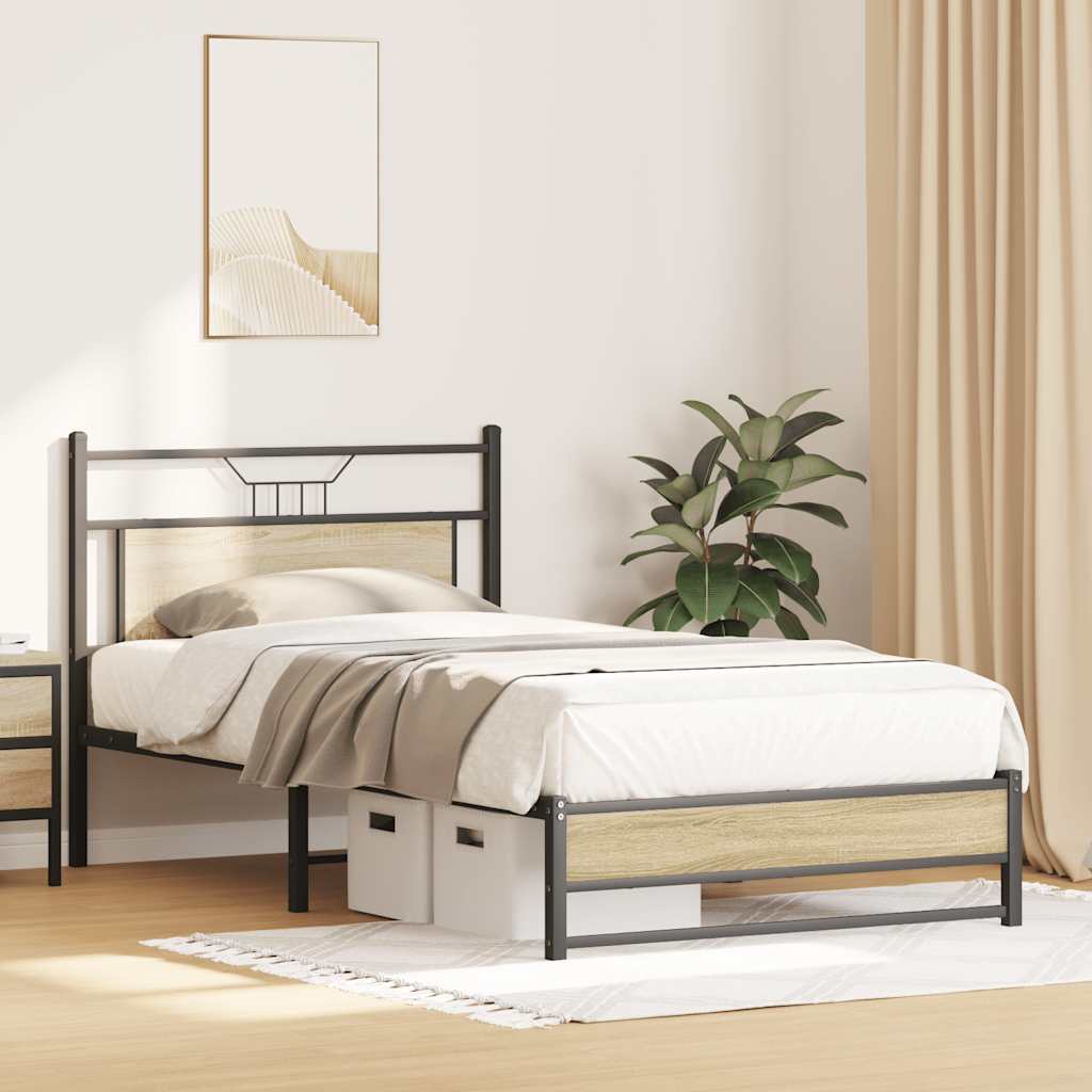 Bed Frame without Mattress Sonoma Oak 107x203 cm Engineered Wood