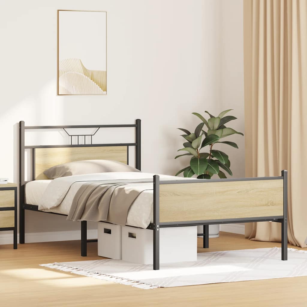 Bed Frame without Mattress Sonoma Oak 100x190 cm Engineered Wood
