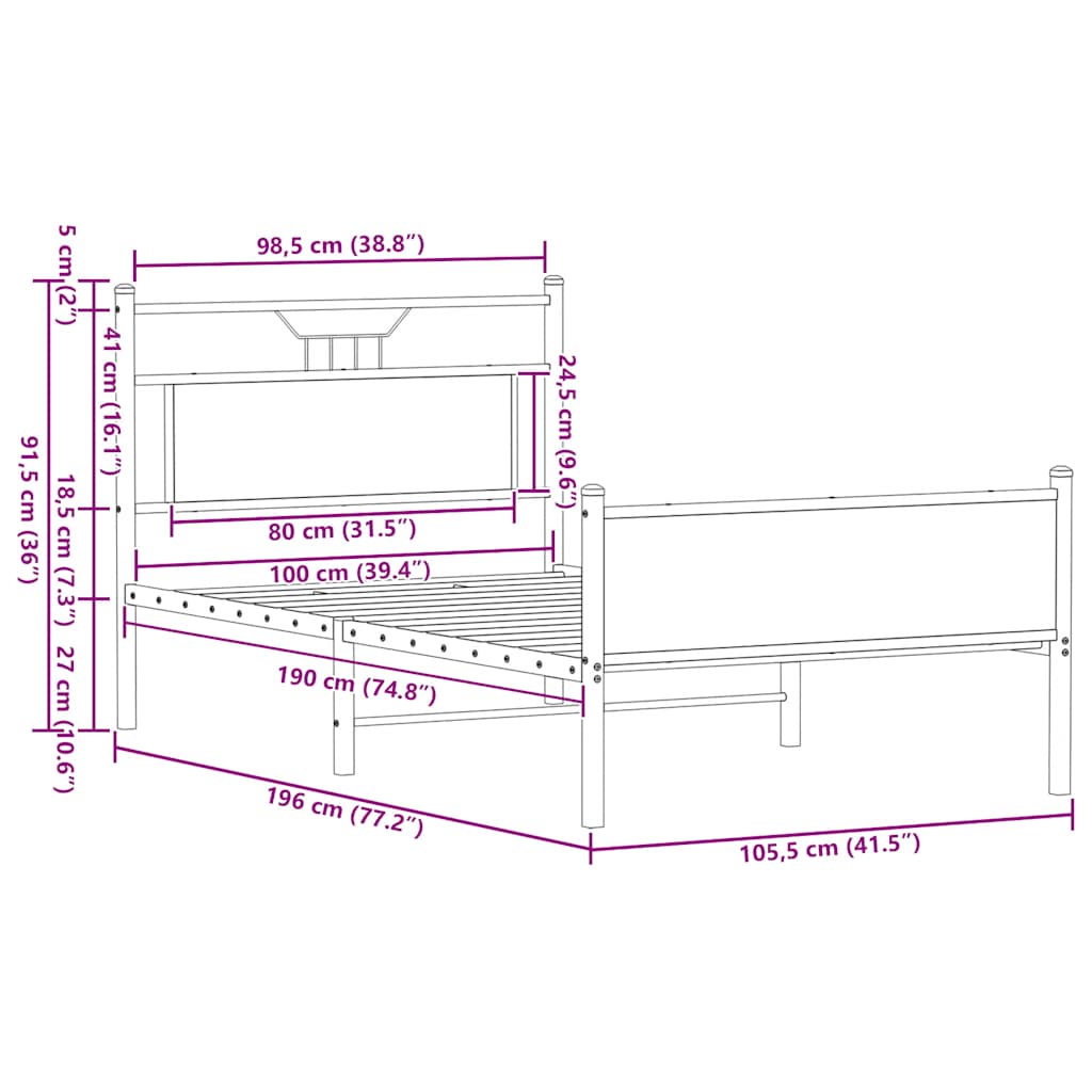 Bed Frame without Mattress Sonoma Oak 100x190 cm Engineered Wood