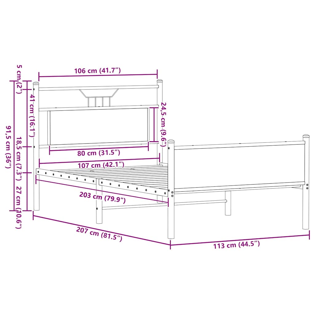Bed Frame without Mattress Sonoma Oak 107x203 cm Engineered Wood
