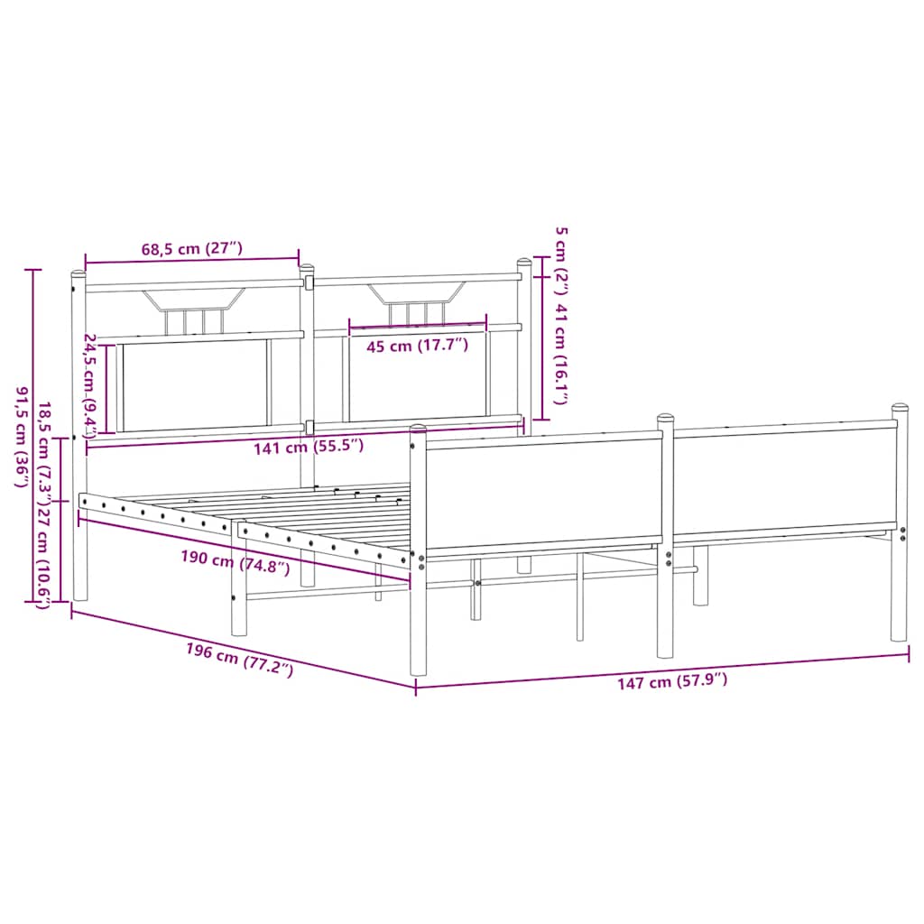 Bed Frame without Mattress Sonoma Oak 140x190 cm Engineered Wood