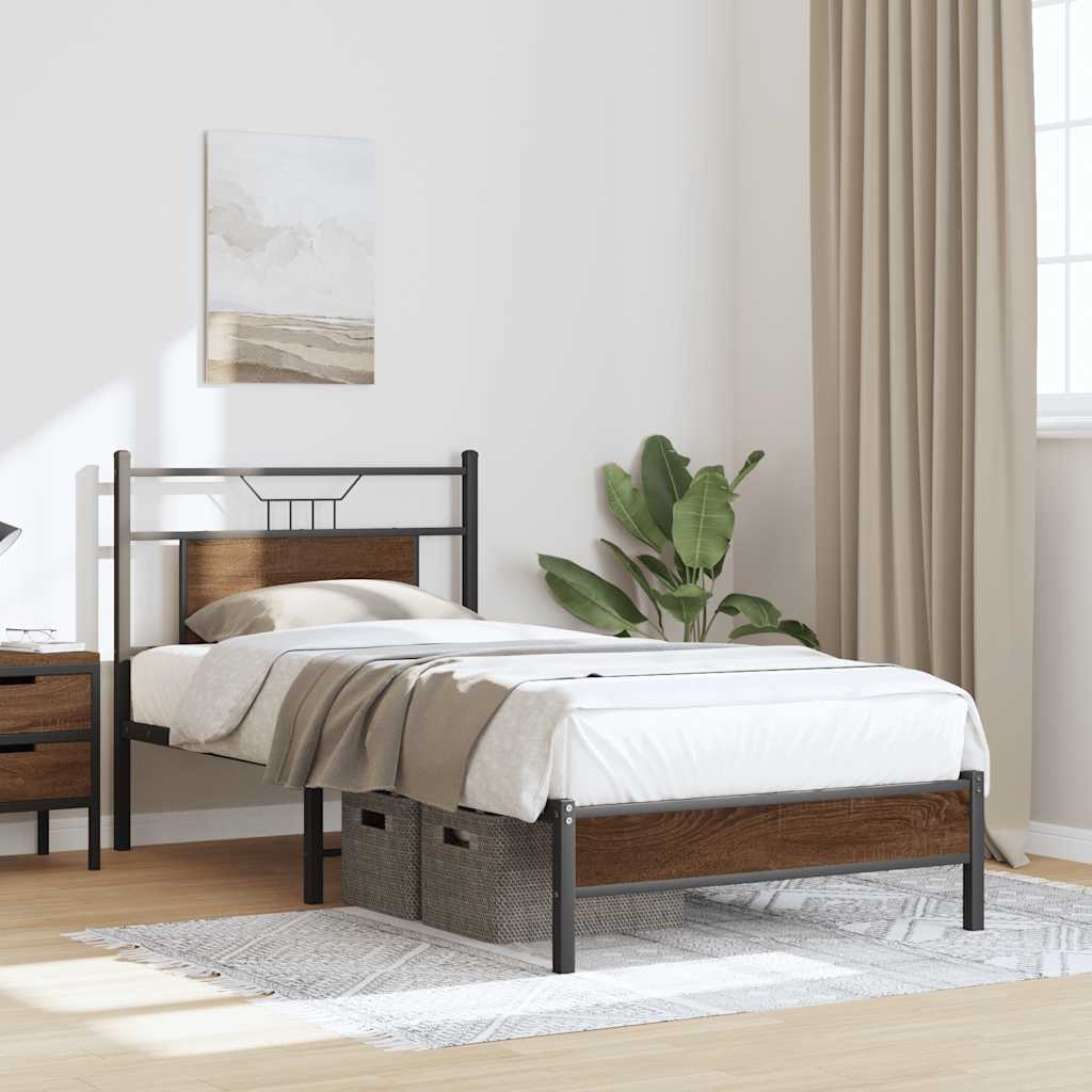 Bed Frame without Mattress Brown Oak 75x190 cm Small Single Engineered Wood
