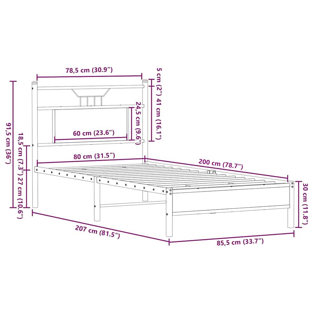 Bed Frame without Mattress Brown Oak 80x200 cm Engineered Wood