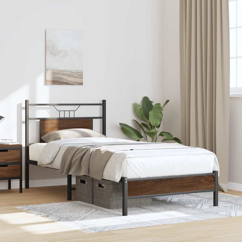 Bed Frame without Mattress Brown Oak 90x200 cm Engineered Wood