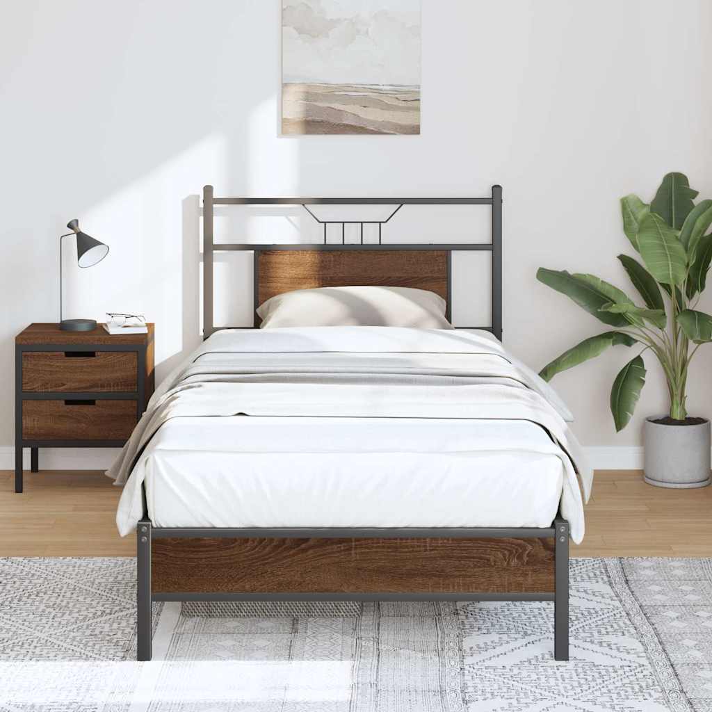 Bed Frame without Mattress Brown Oak 90x200 cm Engineered Wood