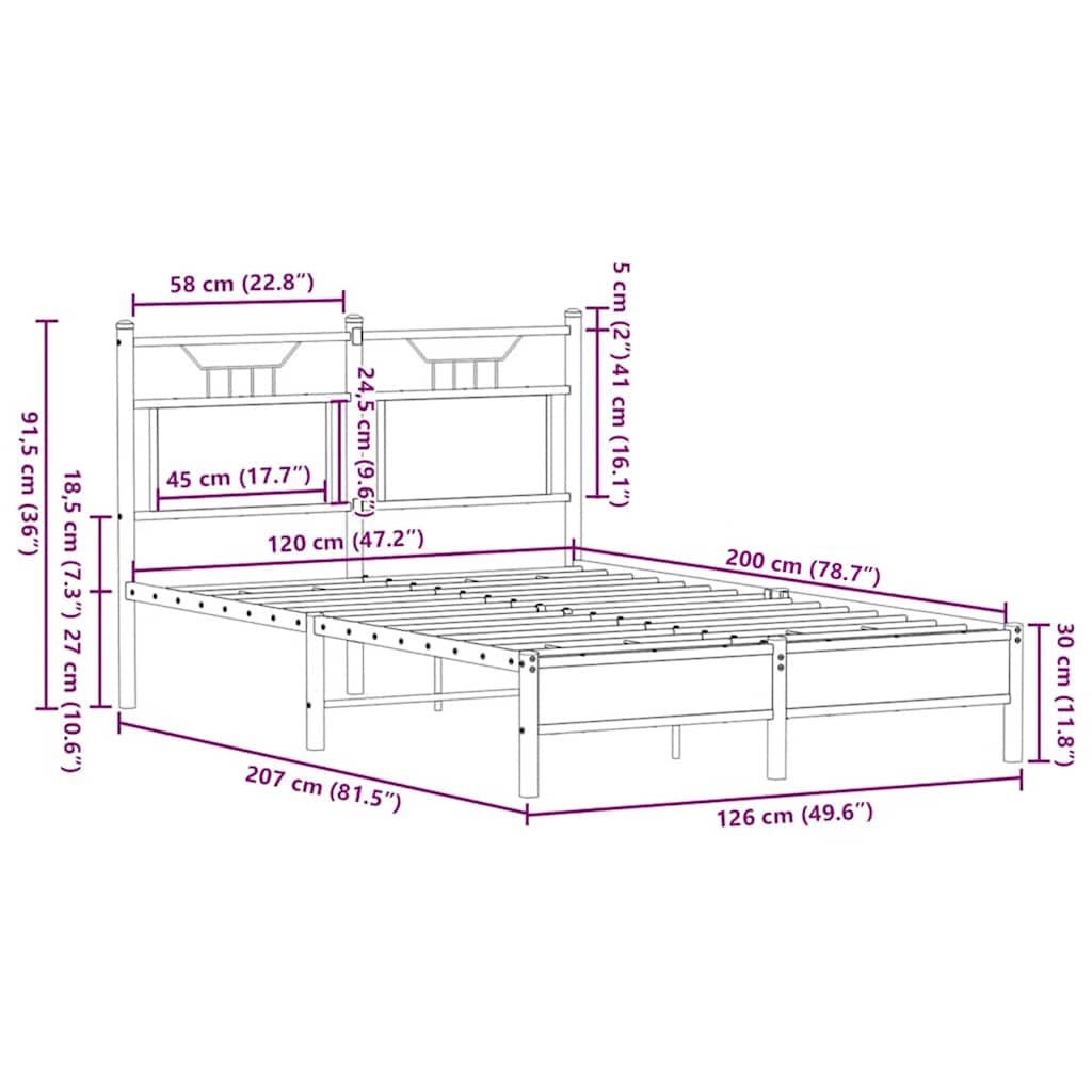 Bed Frame without Mattress Brown Oak 120x200 cm Engineered Wood