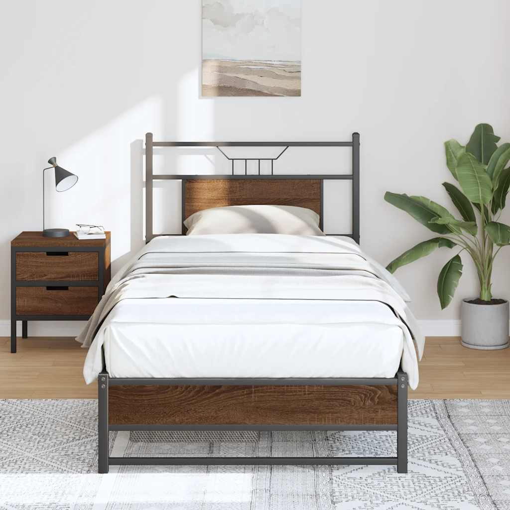 Bed Frame without Mattress Brown Oak 75x190 cm Small Single Engineered Wood