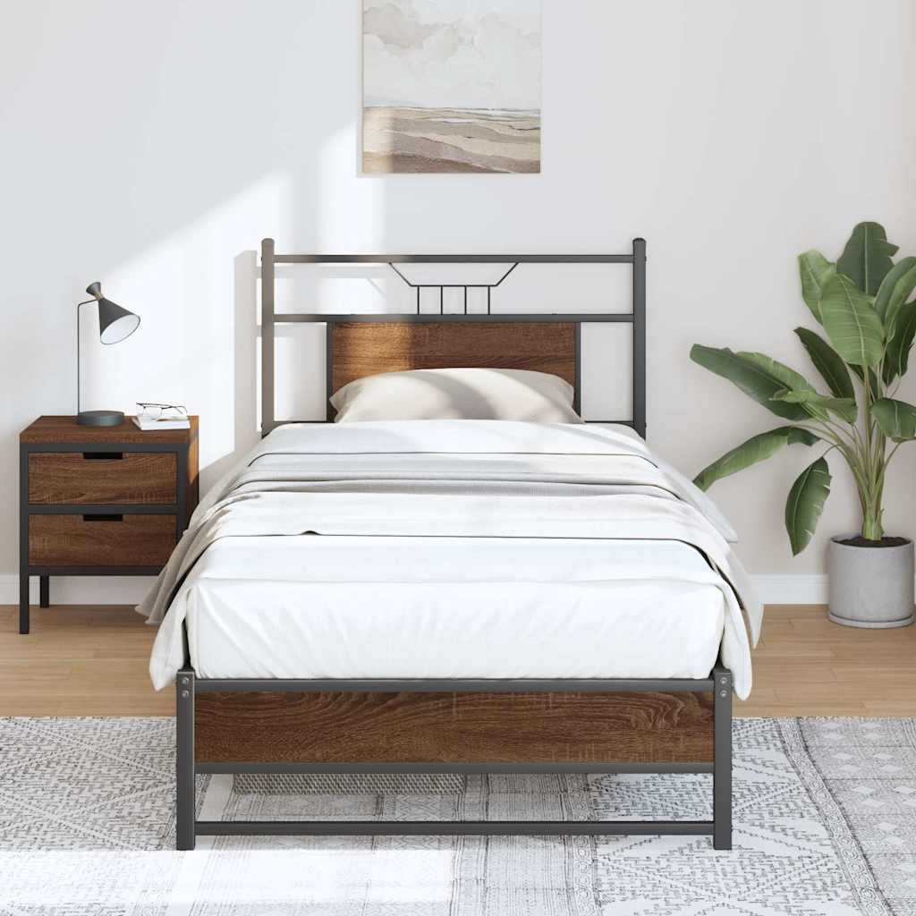 Bed Frame without Mattress Brown Oak 90x200 cm Engineered Wood