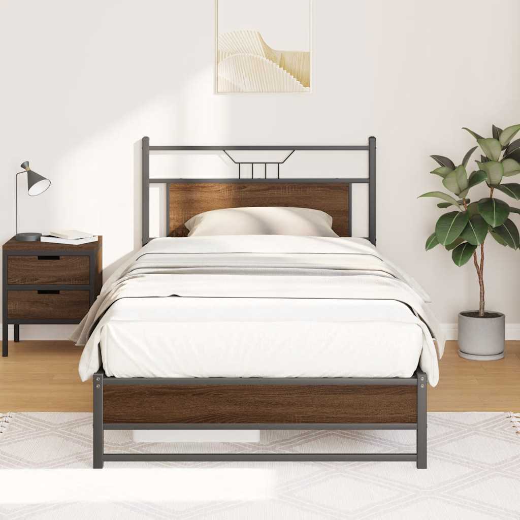 Bed Frame without Mattress Brown Oak 100x190 cm Engineered Wood