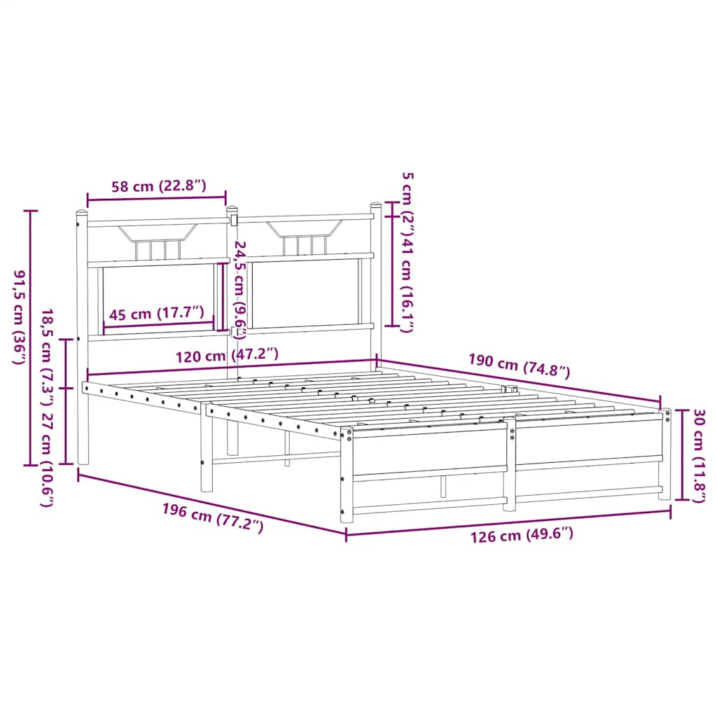 Bed Frame without Mattress Brown Oak 120x190 cm Small Double Engineered Wood