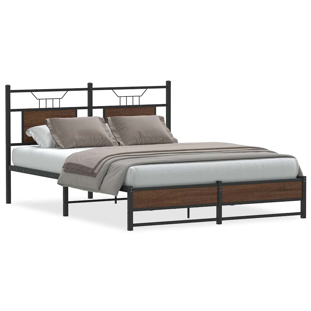 Bed Frame without Mattress Brown Oak 140x190 cm Engineered Wood