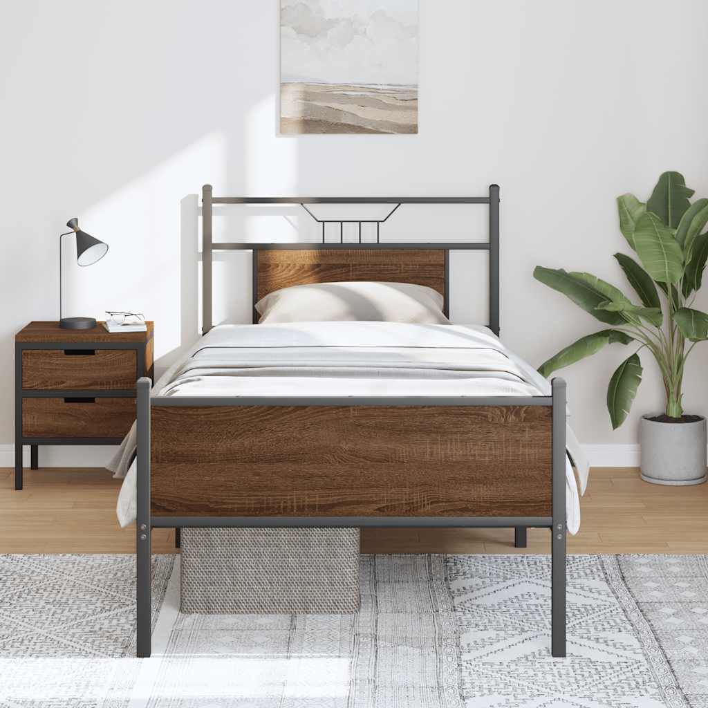 Bed Frame without Mattress Brown Oak 90x190 cm Single Engineered Wood