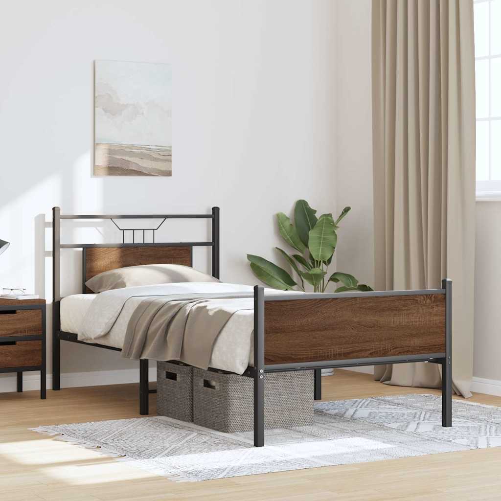 Bed Frame without Mattress Brown Oak 90x190 cm Single Engineered Wood