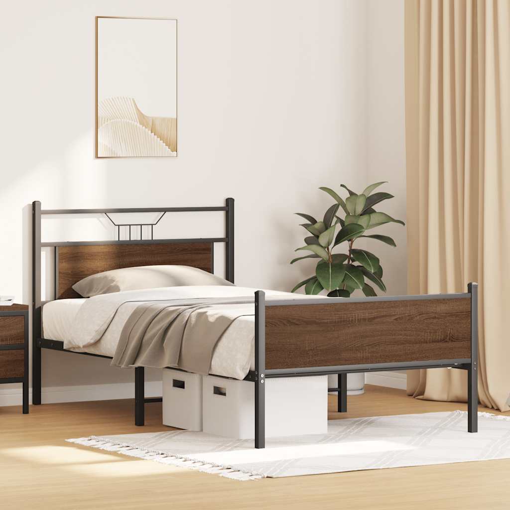 Bed Frame without Mattress Brown Oak 100x190 cm Engineered Wood