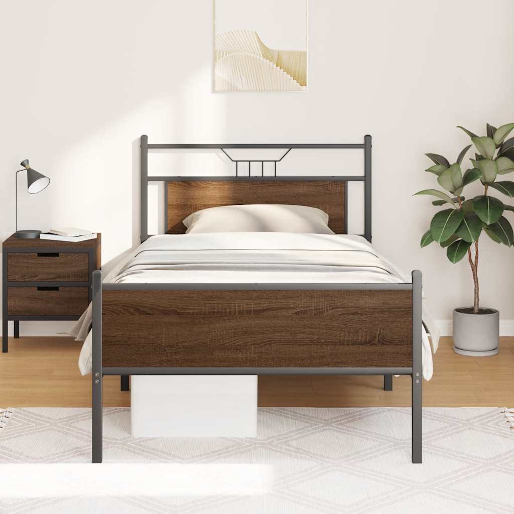 Bed Frame without Mattress Brown Oak 107x203 cm Engineered Wood