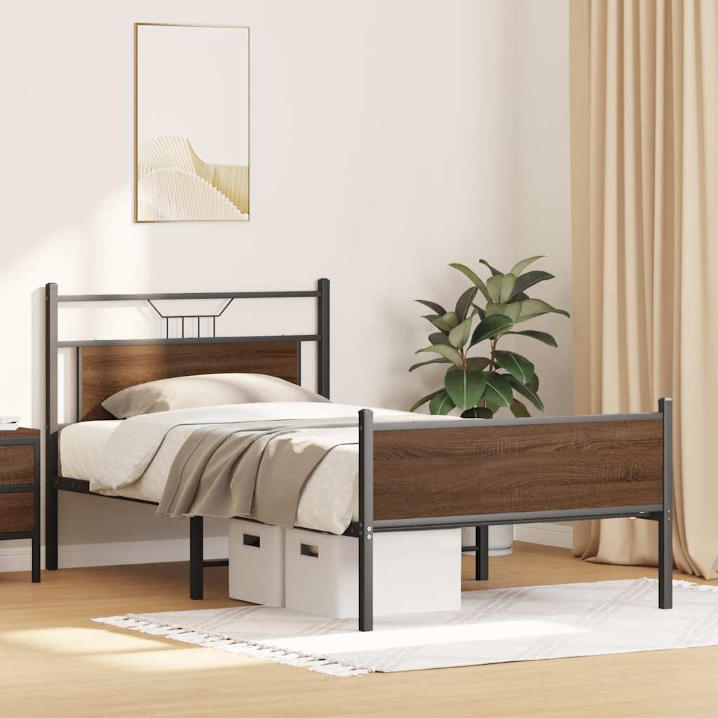 Bed Frame without Mattress Brown Oak 107x203 cm Engineered Wood