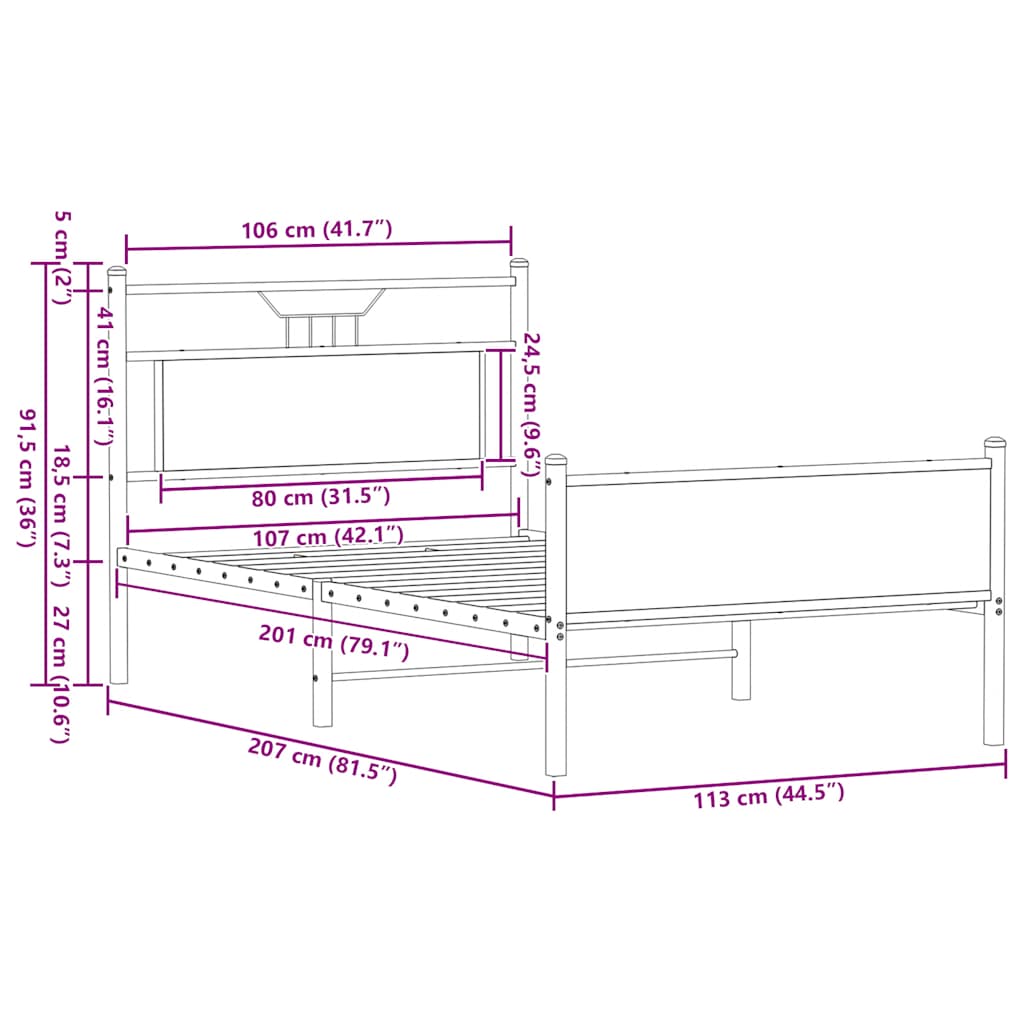 Bed Frame without Mattress Brown Oak 107x203 cm Engineered Wood
