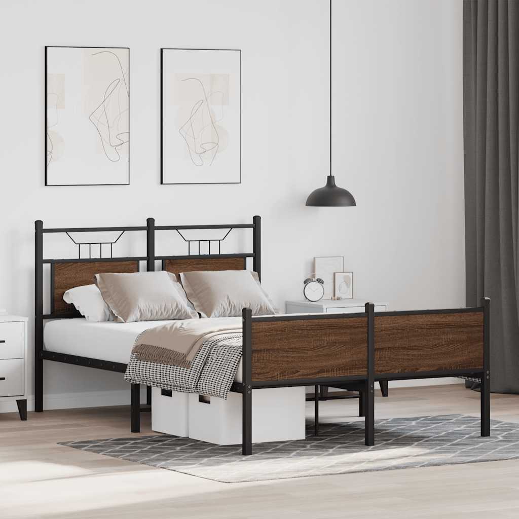 Bed Frame without Mattress Brown Oak 120x190 cm Small Double Engineered Wood