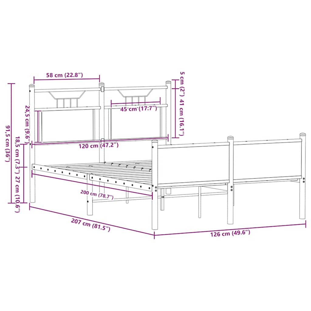 Bed Frame without Mattress Brown Oak 120x200 cm Engineered Wood