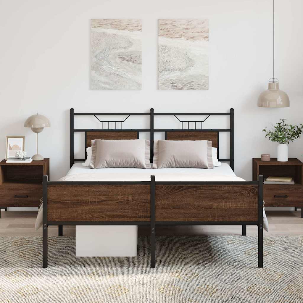 Bed Frame without Mattress Brown Oak 140x190 cm Engineered Wood