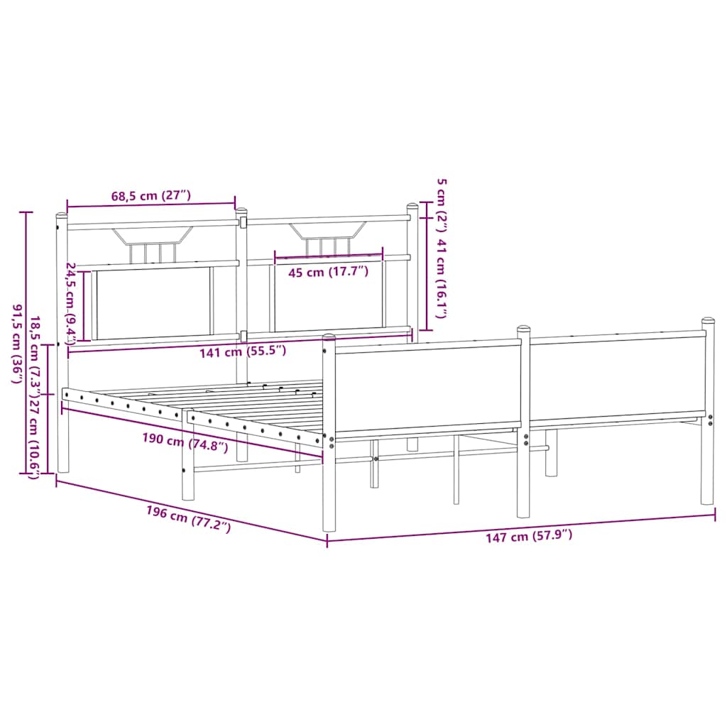Bed Frame without Mattress Brown Oak 140x190 cm Engineered Wood