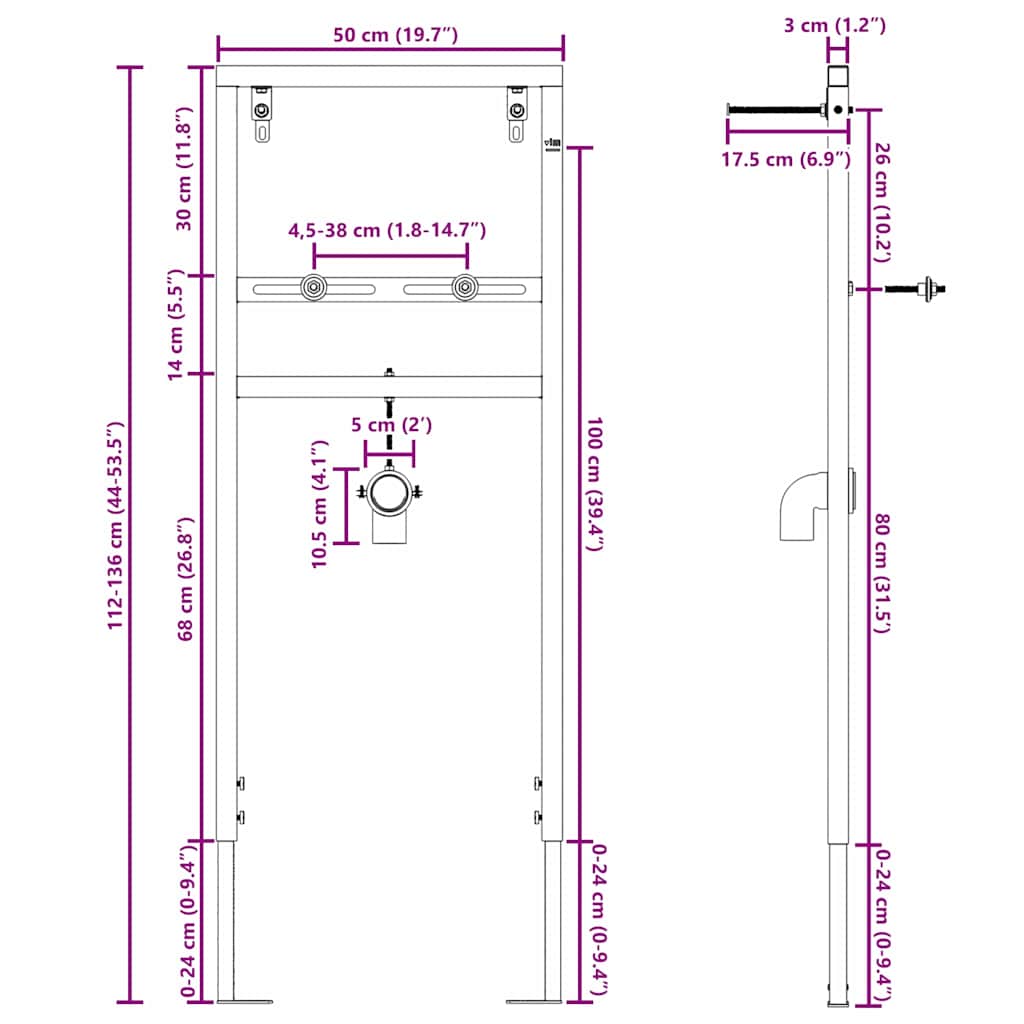 Bathroom Wall Support Manual Blue 50 x 17.5 x 136 cm Steel
