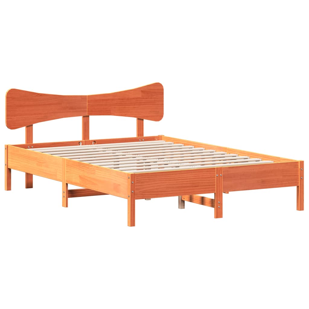 Bed Frame without Mattress Wax Brown 135x190 cm Double Solid Wood Pine